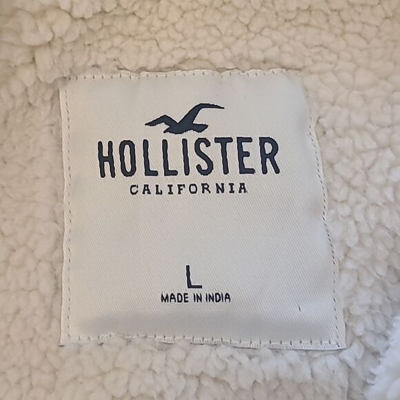 Hollister Patchwork Sherpa Lined Denim Jean Jacket Button Down Size L - Picture 11 of 13